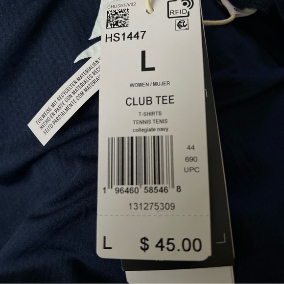 Adidas Womens Aeroready Rice Owls Club Tee T Shirt  Short Sleeve Stripe Sz L New - Picture 4 of 6